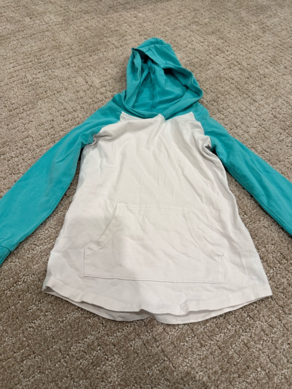 Girls' Hooded Raglan Pullover - Teal and White